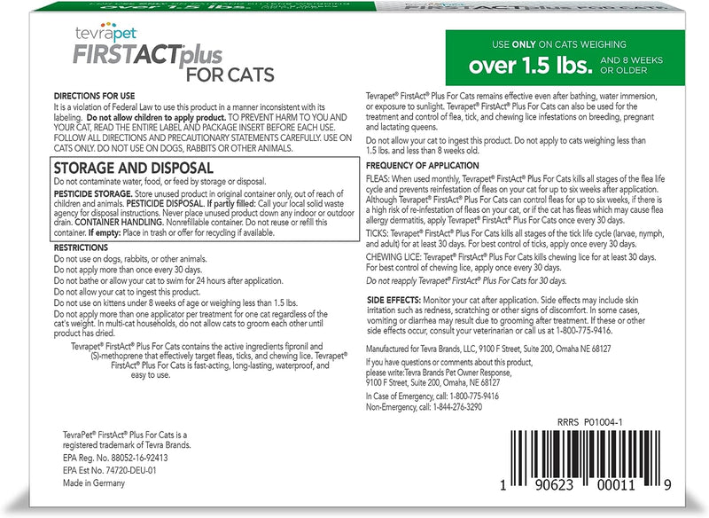 TevraPet FirstAct Plus Flea and Tick Topical for Cats